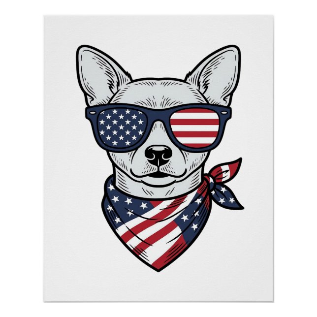 Pôster Cachorro Patriótico com Óculos de Sol de Bandeira  (Frente)