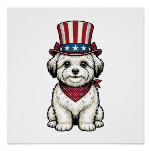 Pôster Cachorro Patriótico Desenho Vetorial de Gravura Vi