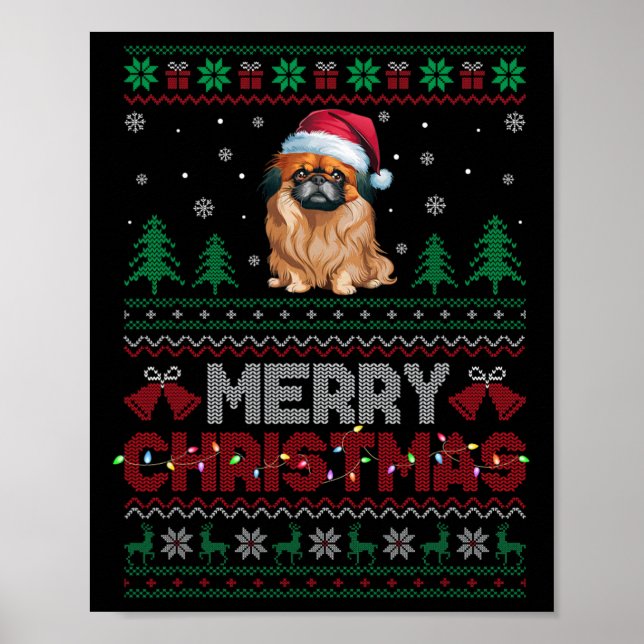 Poster Cachorro Pekingês Passa Santa Hera Árvore de Natal (Frente)