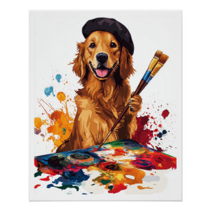 Pôster Cachorro Pintor � Cão Artístico com Cavalete