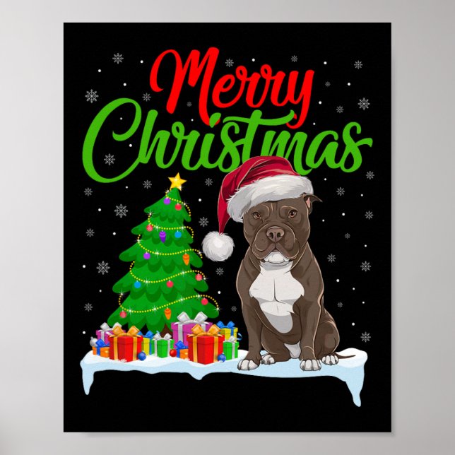 Poster Cachorro-Pitbull Árvore de Natal Luz Xmas Pitbull  (Frente)