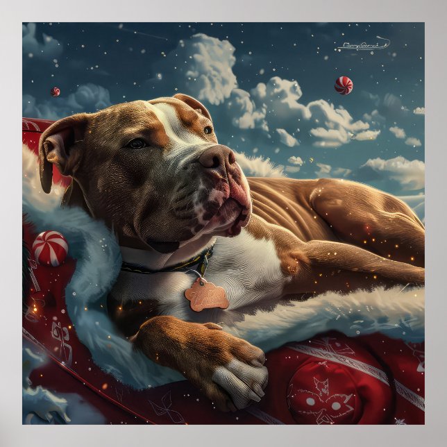 Poster Cachorro Pitbull Natal Festivo (Frente)