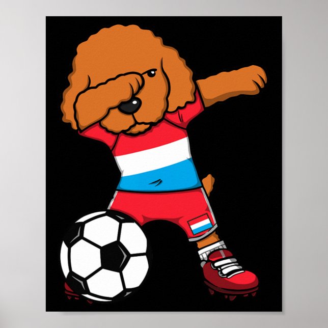 Poster Cachorro Poodle Dabbing Fãs de Futebol de Luxembur (Frente)