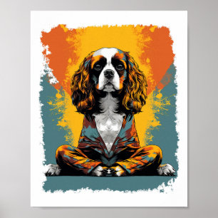 Poster Cachorro Pop Art Yoga Meditação Cavalier King Char