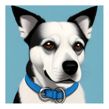 Cachorro Preto e Branco com Coleira Azul