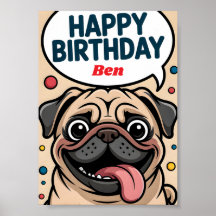 Cachorro Pug Engraçado Feliz Aniversário