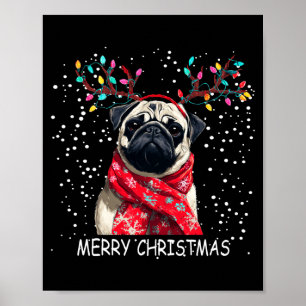 Poster Cachorro Pug Feminino Chapéu de Natal do Papai Noe