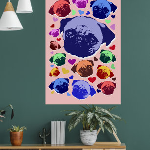 Poster Cachorro Pug Filhote PopArt Estilo Retro