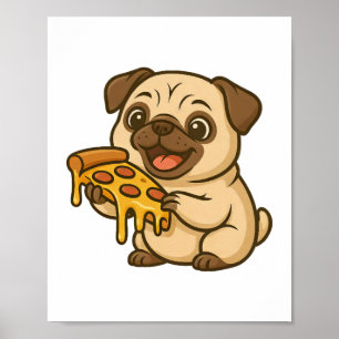 Poster Cachorro pug fofo desenho animado comendo rosquinh
