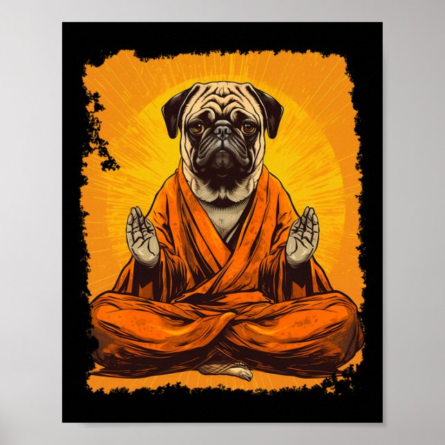 Poster Cachorro Pug Meditação Yoga  (Frente)