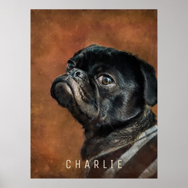 Poster Cachorro Pug Preto (Frente)