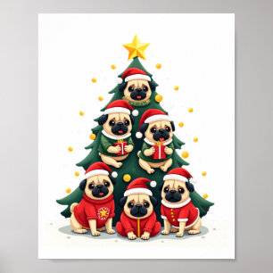 Poster Cachorro Pugs Árvore de Natal Fofo Natal (4)