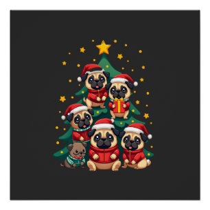 Pôster Cachorro Pugs Árvore de Natal Xmas Fofo (3)
