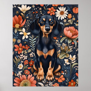 Poster Cachorro-quente Adorável Rodeado por Flores Vibran