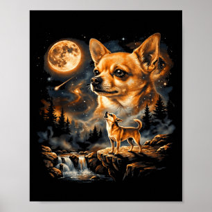 Poster Cachorro-quente Chihuahua Uivando Lua Vintage Engr