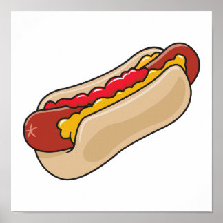 Pôster cachorro-quente com ketchup e gráfico de mostarda