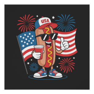 Pôster Cachorro Quente de 4 de Julho Bandeira Americana P