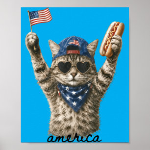 Poster Cachorro Quente de Gato Patriótico Americano