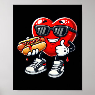 Poster Cachorro-quente engolindo coração engraçado Kawaii