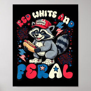 Poster Cachorro-Quente Guaxinim Floral Vermelho Branco E