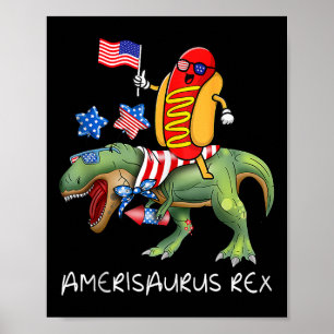 Poster Cachorro Quente Montado T Rex Dinossauro 4 De Julh