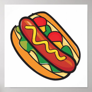 Pôster cachorro quente no pão