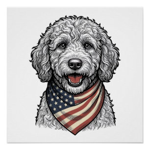 Pôster Cachorro Rabiscado Patriótico Desenho Vetorial Ant