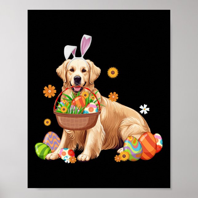 Poster Cachorro Retriever Dourado Coelho Ovos de Páscoa E (Frente)