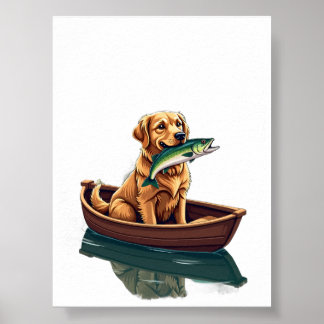 Poster Cachorro Retriever Dourado Pescando Retro - Hobby