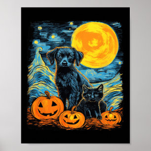 Poster Cachorro Retro Pumpkin Halloween Cães Engraçados H