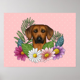 Poster Cachorro Rhodesian Ridgeback Cabeça Flores Colorid