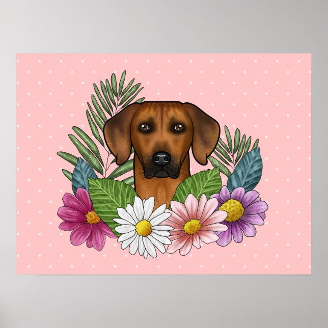 Poster Cachorro Rhodesian Ridgeback Cabeça Flores Colorid (Frente)