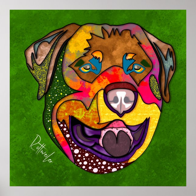 Poster Cachorro rotacionado louco pintado à mão (Frente)