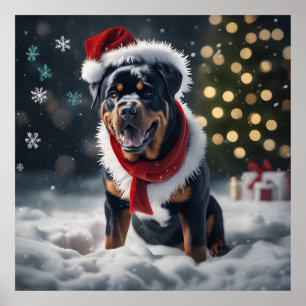 Poster Cachorro rottweiler festivo de Natal