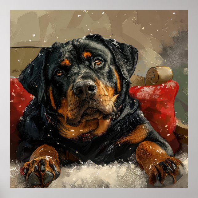 Poster Cachorro Rottweiler Festivo de Natal (Frente)