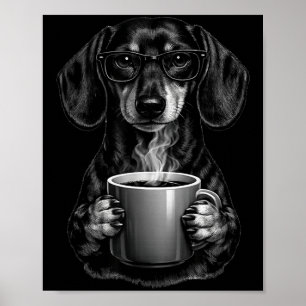Poster Cachorro salsicha amante de café engraçado intelig