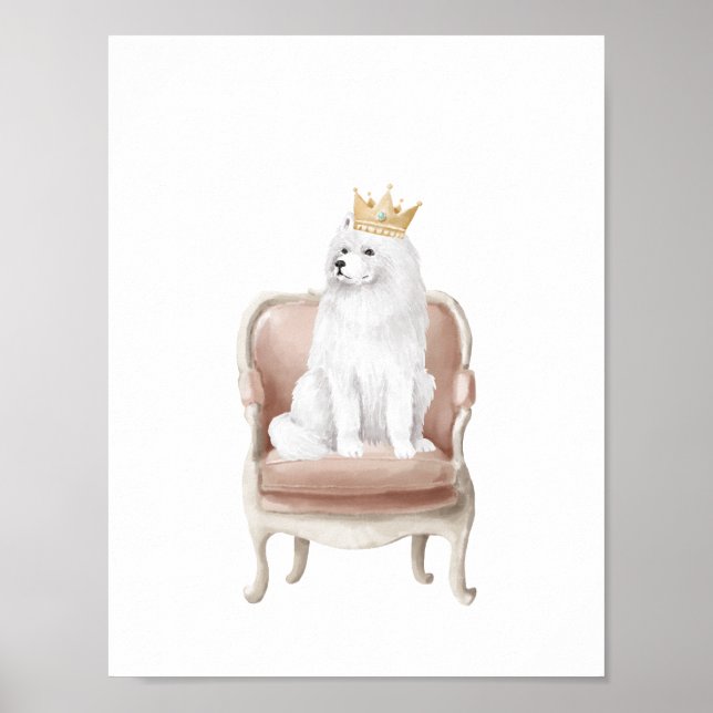 Poster Cachorro Samoyed Vestindo Coroa Real (Frente)