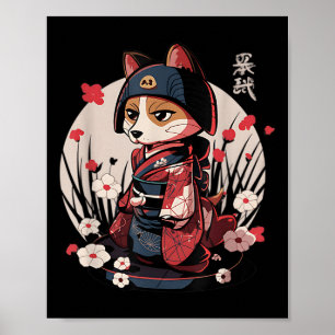 Poster Cachorro Samurai Japonês Tattoo Kawaii Ninja