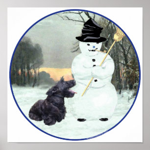 Poster Cachorro Scottie e Boneco de Neve