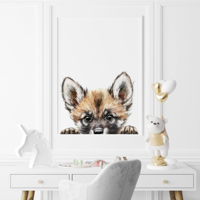 Poster Cachorro Selvagem Cachorro Cachorro (Cute Watercolor Baby Wild Dog Nursery Decor)