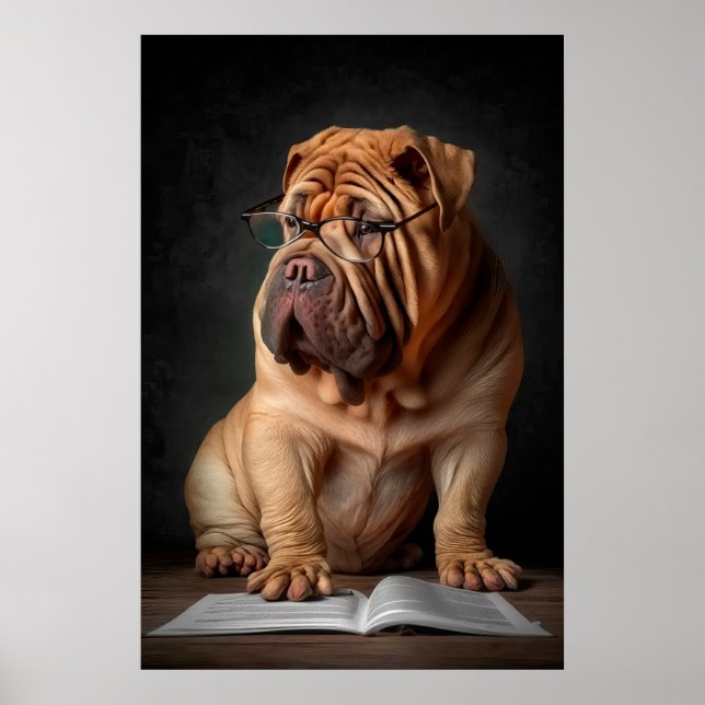 Poster Cachorro Shar Pei Inteligente com Design de Livro (Frente)