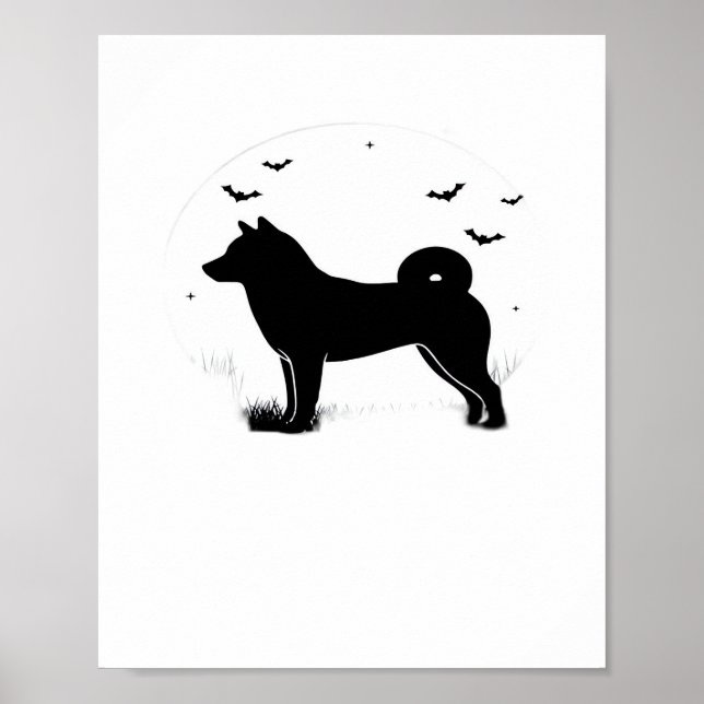 Poster Cachorro Shiba Inu - Silhueta da Lua do Halloween  (Frente)