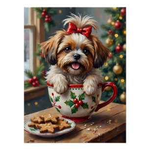 Pôster Cachorro Shih Tzu Adorável na Arte de Manta de Can
