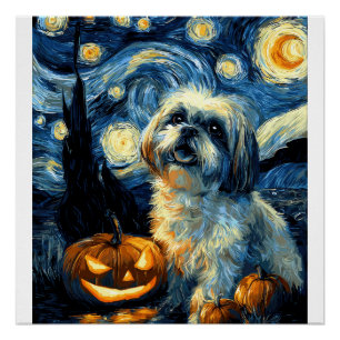Pôster Cachorro Shih Tzu Fofo Abóbora de Halloween Jack O