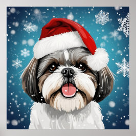 Poster Cachorro Shih Tzu, um Natal Festivo e Bonito, com