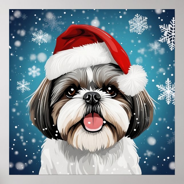 Poster Cachorro Shih Tzu, um Natal Festivo e Bonito, com  (Frente)