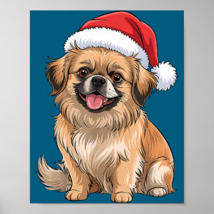 Poster Cachorro Spaniel Tibetano Chapéu de Natal do Papai