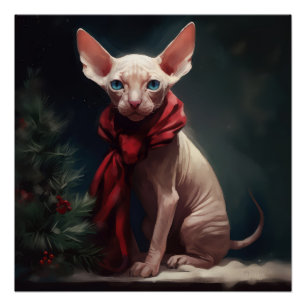 Pôster Cachorro Sphynx na Neve Natal