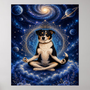 Poster Cachorro Tricolor Meditando Mandala Cósmica Zen Yo