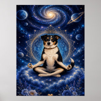 Poster Cachorro Tricolor Meditando Mandala Cósmica Zen Yo